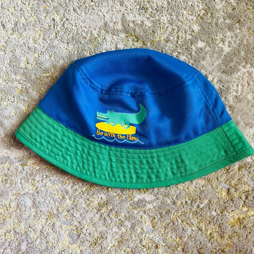 Blue and Green Bucket Hat with Crocodile Design